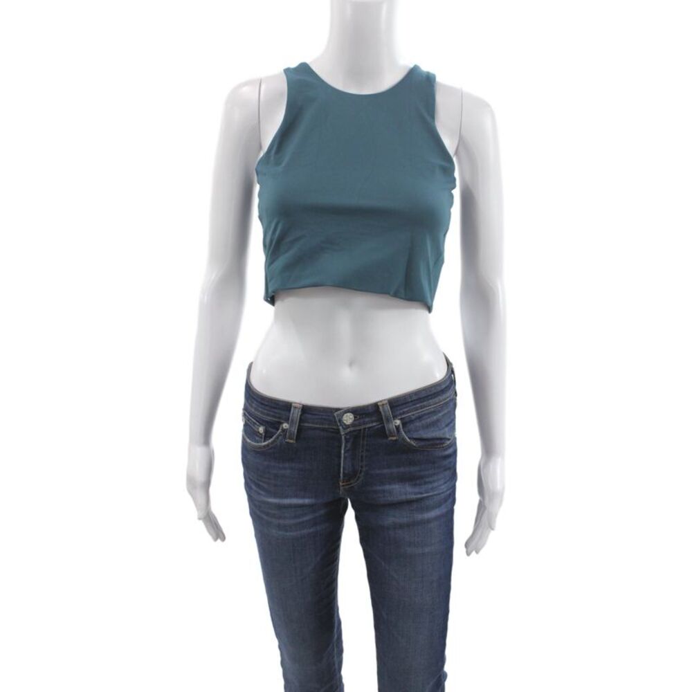Lof Womens Sleeveless Crop Top Blue Nylon Athleisure Size M
